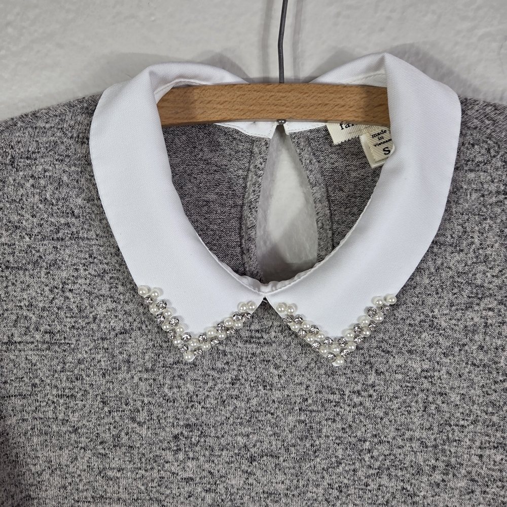Faith And Joy Sheath Sz S Layered Twofer Sweater Embellish Collared 3/4Sleeves - Picture 4 of 16